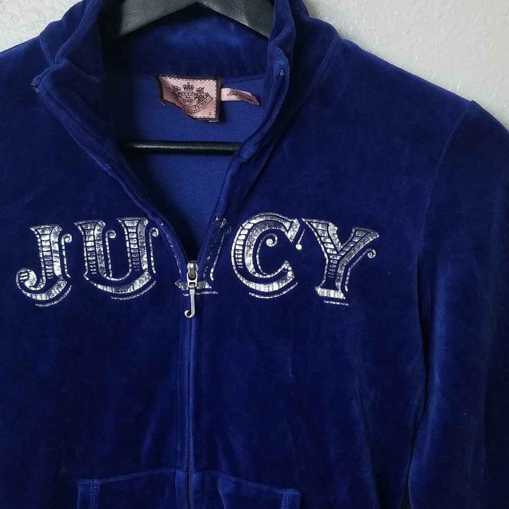Navy Blue Zip Up Velour Hoodie